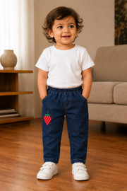 Jeans with strawberry embroidery
