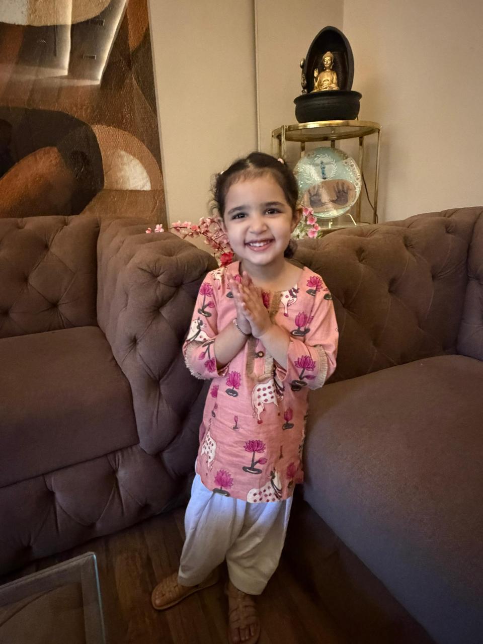 Girl cow print kurta with dhoti set