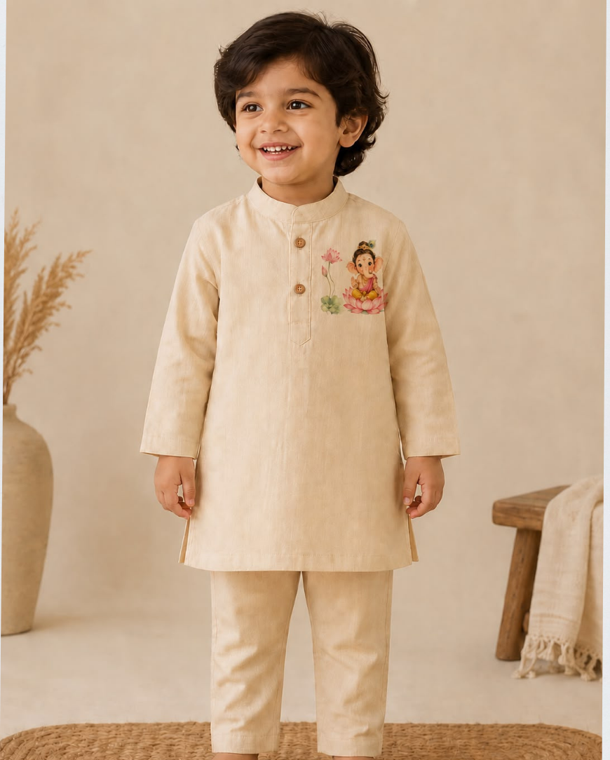 Handpainted Ganpati kurta set