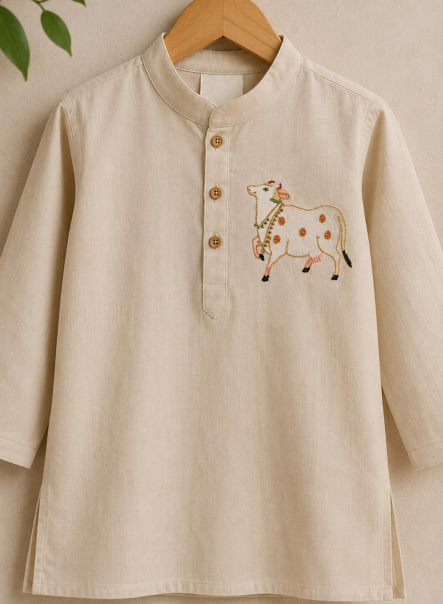 Handpainted Cow kurta set