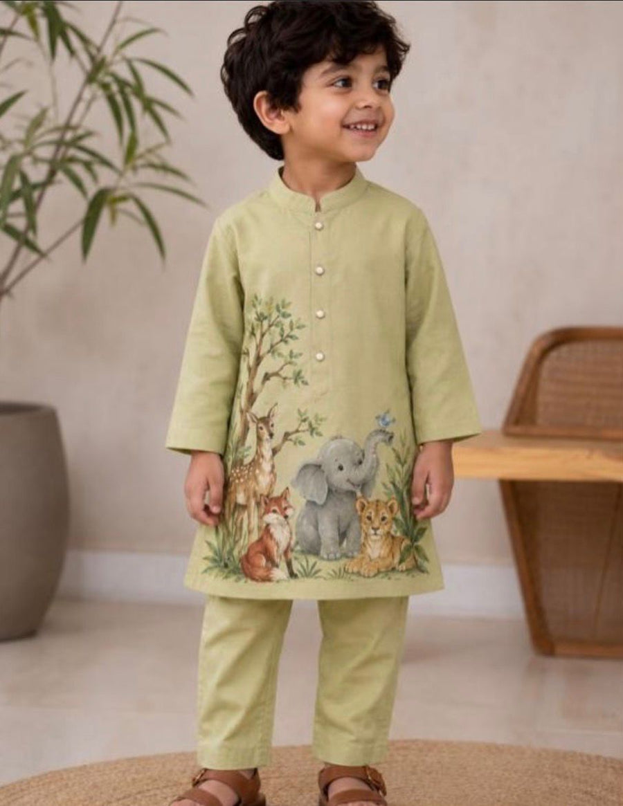 Handpainted animals kurta set